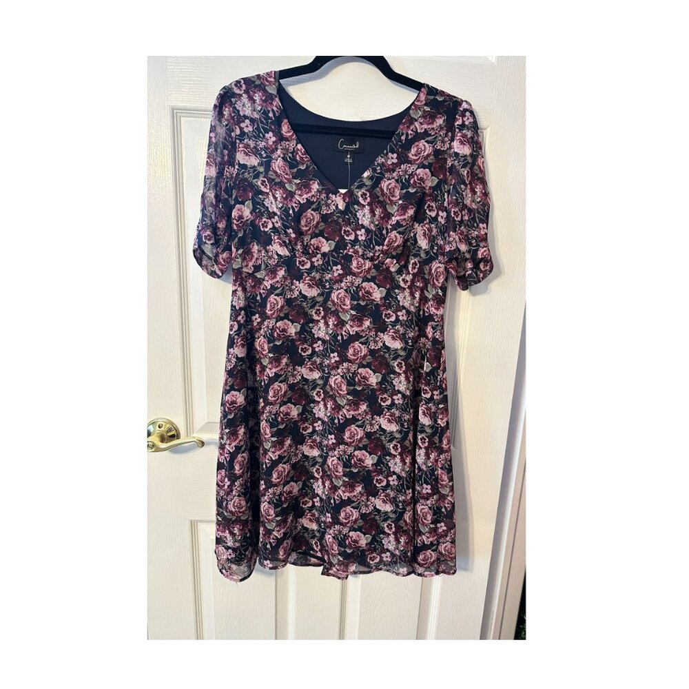 Navy and Pink Floral Cap Sleeve Dress